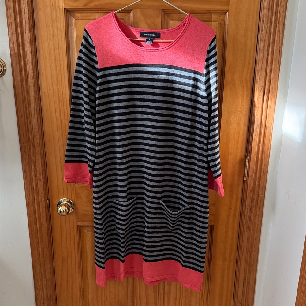 Siena Studio Pink and Black Striped Dress